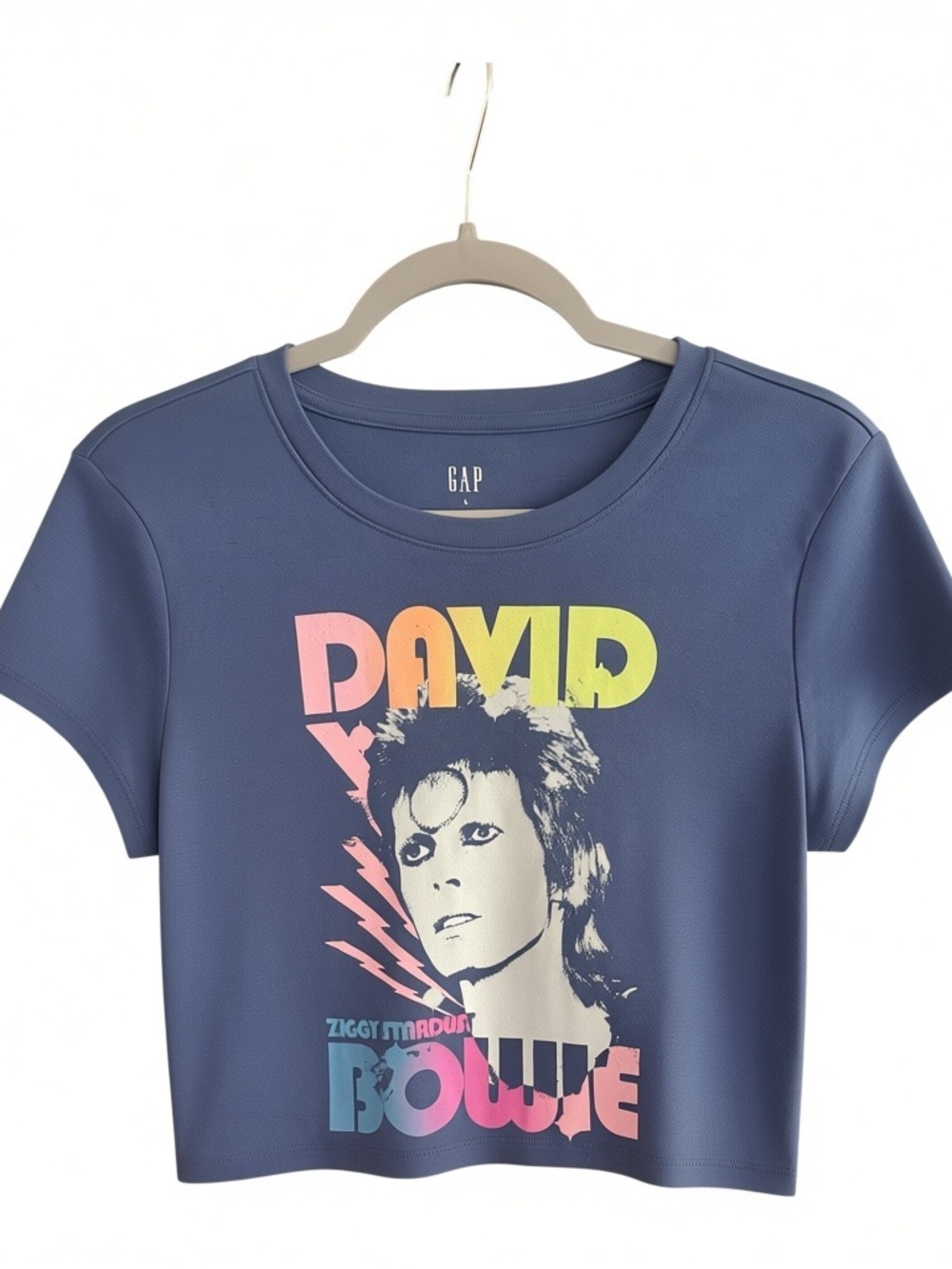 GAP Blue David Bowie Graphic Crop Tee